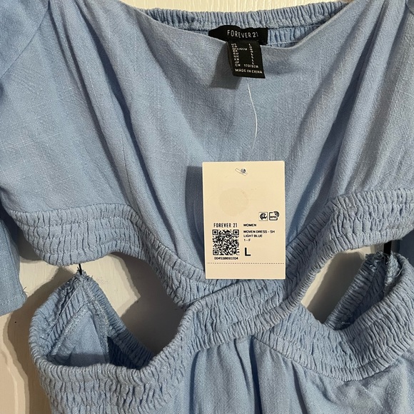 Forever 21 Cut Out Fit and Flare Linen Blend Dress Light Blue NWT — Large - Picture 8 of 8